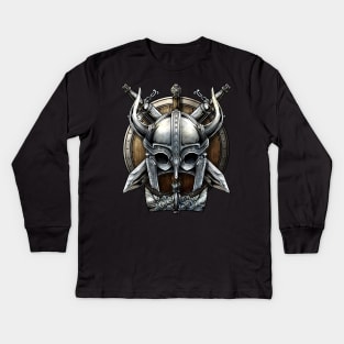 Viking Norse Mythology Viking Helmet Sword And Shield Kids Long Sleeve T-Shirt